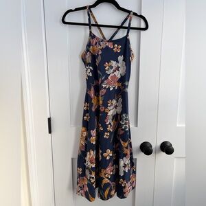 Pact Navy Floral Midi Dress with Crossback Straps